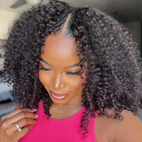 Kinky Curly V Part Wig Human Hair No Leave Out Thin Part Malaysian Hair Wigs for Women 250 Density Afro Curly V/U Part Wig 100%