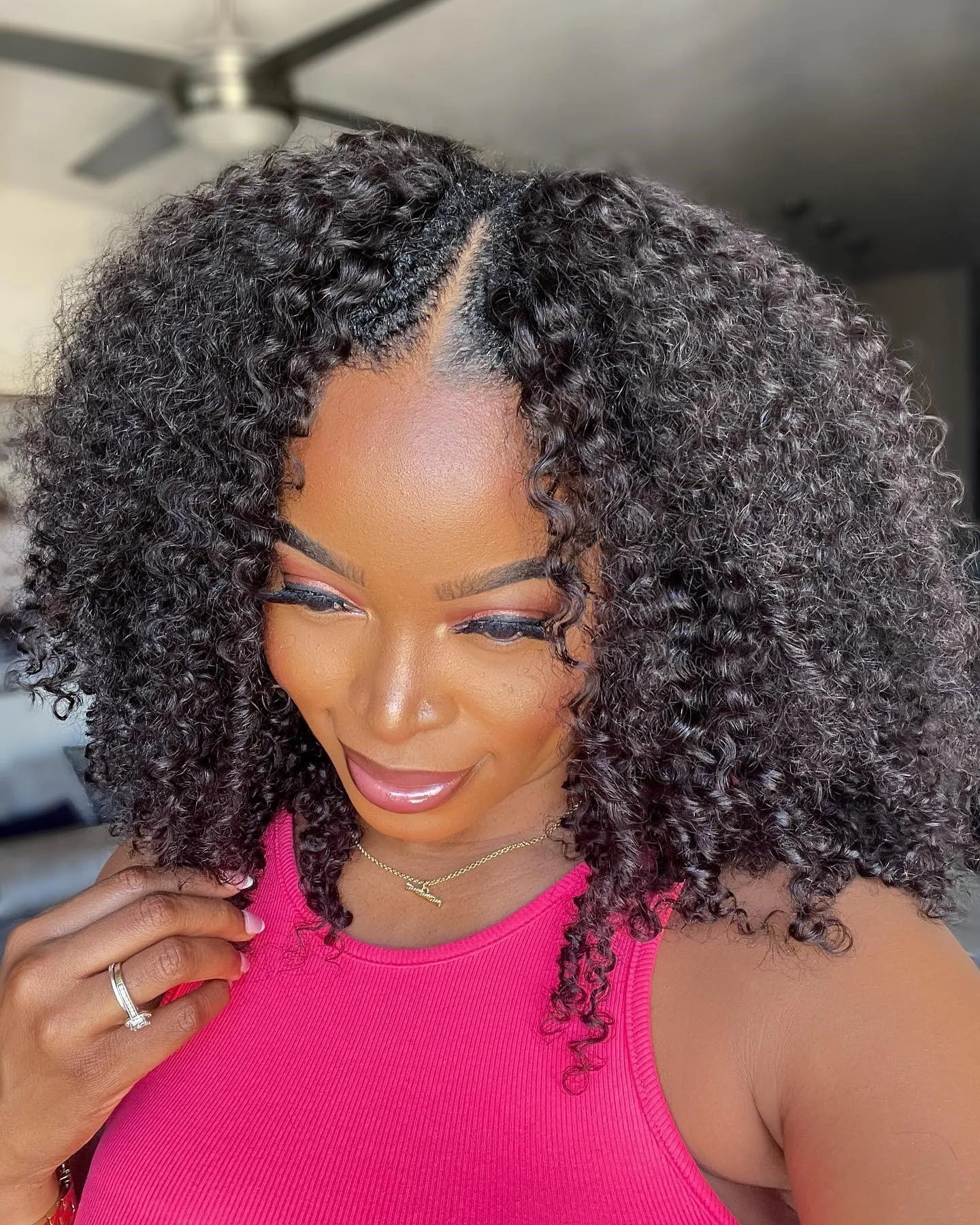 Kinky Curly V Part Wig Human Hair No Leave Out Thin Part Malaysian Hair Wigs for Women 250 Density Afro Curly V/U Part Wig 100%