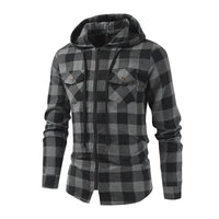 Men's New Plaid Hooded Sweater Long Sleeve Casual Thin Jacket Stand Hooded Shirt European Style Fashionable Outwear