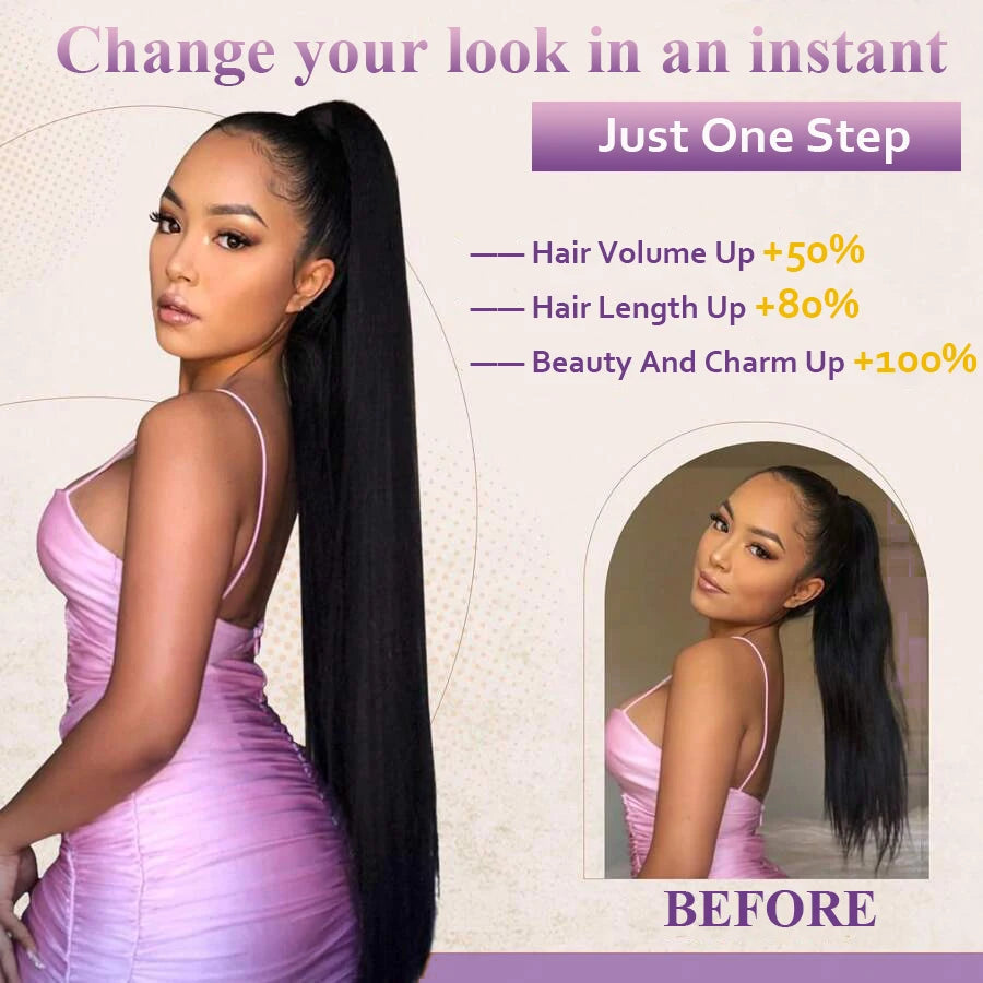 Drawstring Ponytail Extension Straight P8/613 Golden Brown Mix Blonde Clip In Ponytail Hair Extensions Hairpieces For Women Girl