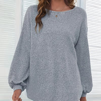 Women's Grey Round Neck Loose Knit Top - Autumn/Winter Casual Wear