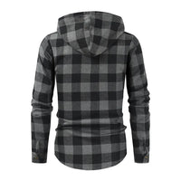 Men's New Plaid Hooded Sweater Long Sleeve Casual Thin Jacket Stand Hooded Shirt European Style Fashionable Outwear