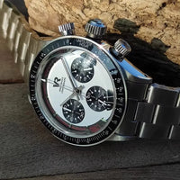 Vakuy Men's 38MM Quartz Watch Sweep Seconds Jinggong VK63A Chronograph Vintage Panda Di Men's Watch