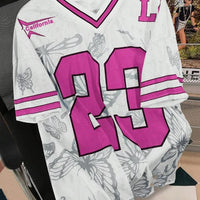 Summer Fashion Butterfly 23 Print TShirt For Women V-Neck Mesh Hole Short Sleeve Sports Football Jersey Y2K Loose Women Clothing