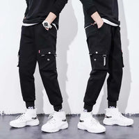 Trendy Men's Loose-fit Cargo Pants Autumn Winter Bell Bottoms Multiple Pockets Casual Style Street Dance Fashion