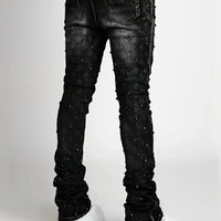 Men's denim fashion personality straight leg men's pants European and American fashion Instagram hot item elastic pearl denim la