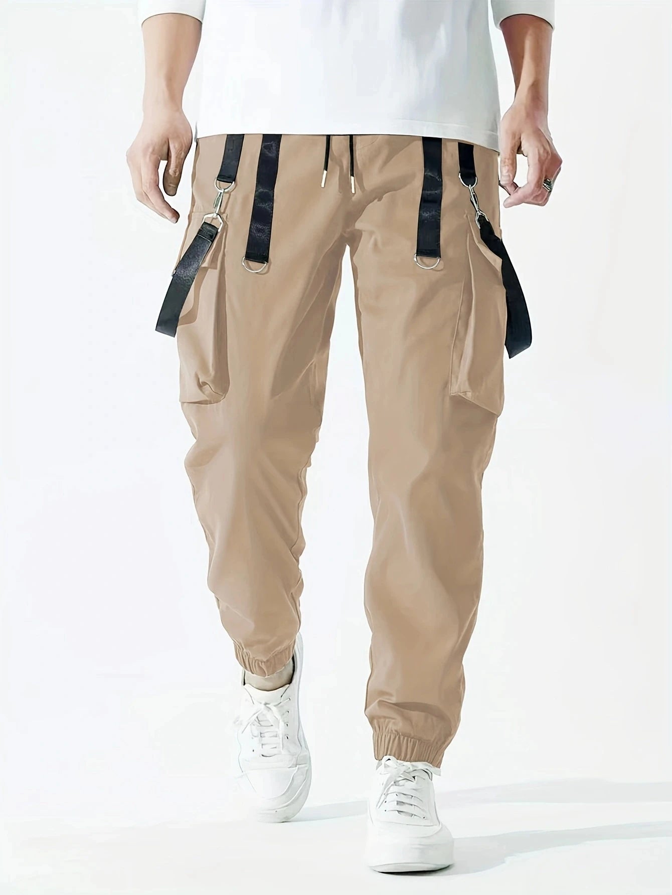 Fashion Men's Casual Techwear Drawstring Multi Flap Pockets Cargo Pants Hip hop Joggers Pant