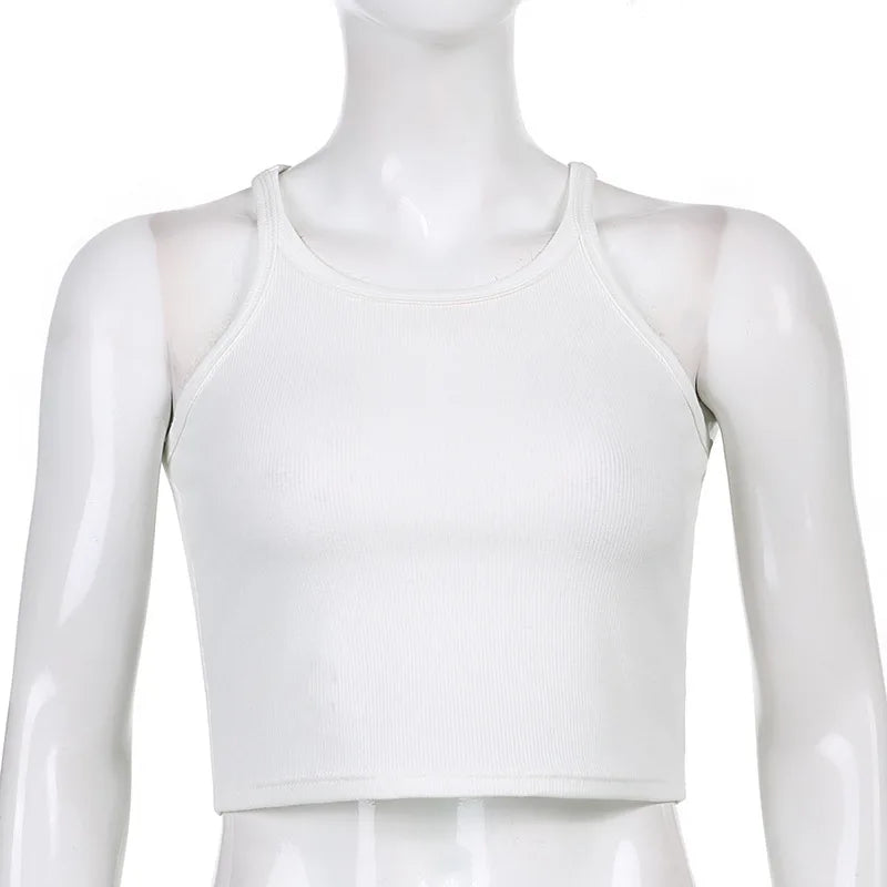 White Sleeveless Cami Top for Women Casual Ribbed Crop Fitness Tees Basic Summer Fashion Ladies 2024