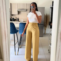 Autumn Casual High Waisted Pants Women Chic Fashion Solid Button Pocket Straight Leg Wide Leg Casual Pants Women