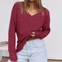 Women's Long Sleeve V-Neck T-Shirt Pit Stripe Milled Fashion Temperament Top