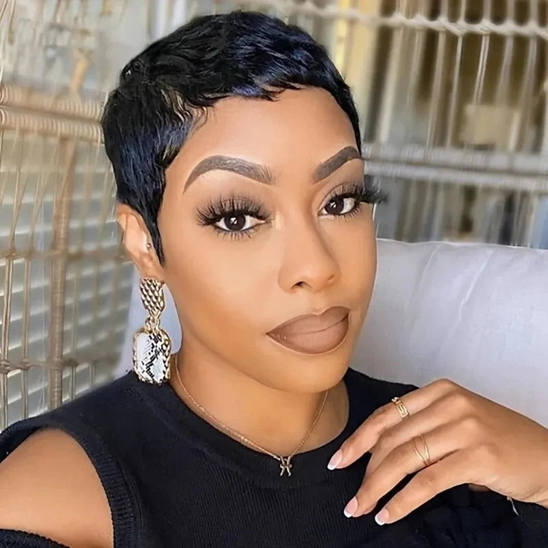 Brazilian Remy Pixie Cut Wigs Human Hair Short Prepluck Wig  Full Machine Made Human Hair Wigs For Black Women