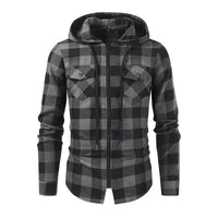 Men's New Plaid Hooded Sweater Long Sleeve Casual Thin Jacket Stand Hooded Shirt European Style Fashionable Outwear