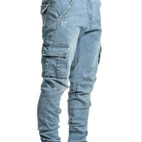 2024 Men Jeans Solid Pockets Stretch Denim Straight Pants Spring Summer Business Casual Trousers Daily Streetwear Men's Clothing