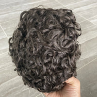 Q6  Swiss Lace Front&Pu Natural Hairline 1B40 1B65 Gray Black Men Toupee 24mm Curly Male Wigs Ash Blonde Human Hair Prosthesi