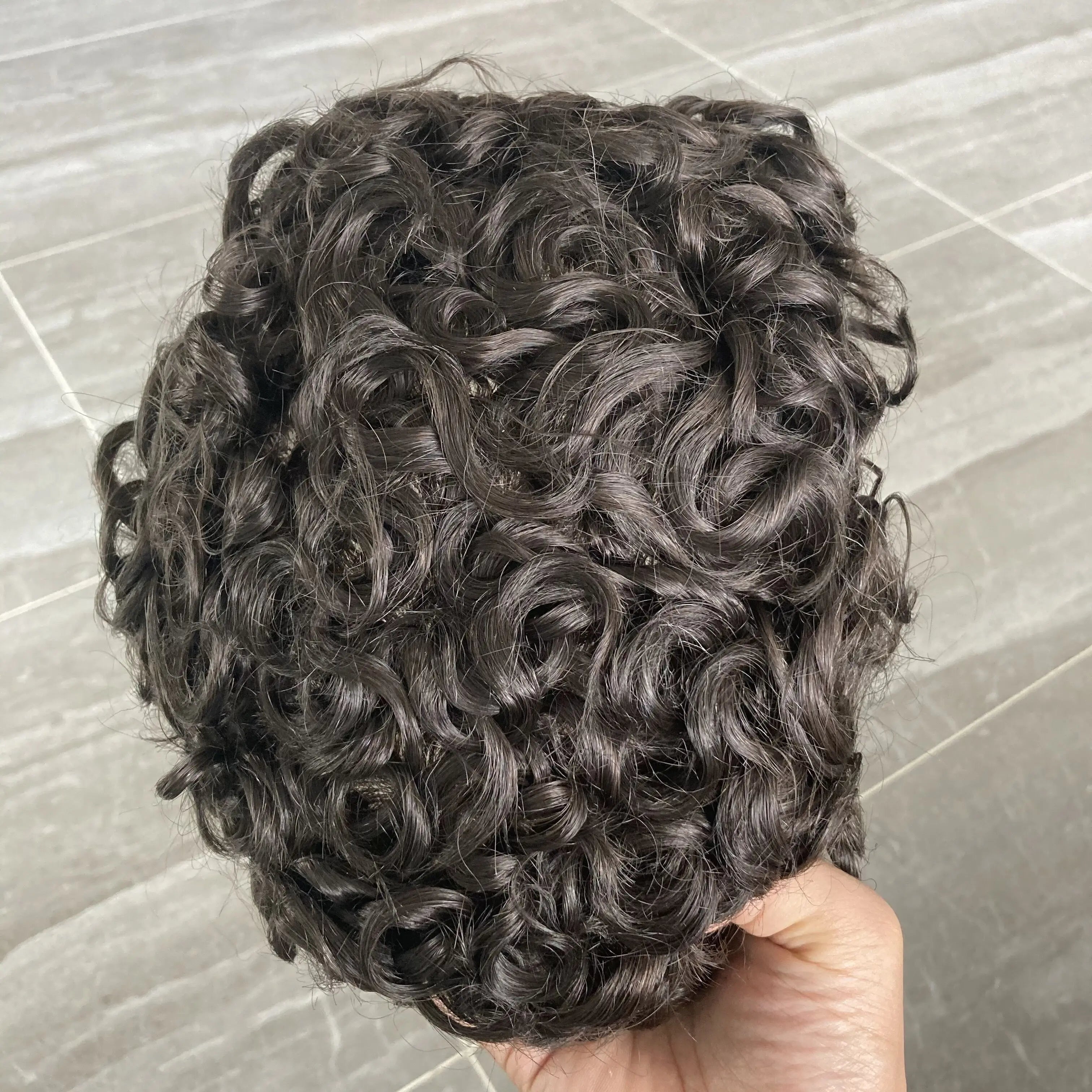 Q6  Swiss Lace Front&Pu Natural Hairline 1B40 1B65 Gray Black Men Toupee 24mm Curly Male Wigs Ash Blonde Human Hair Prosthesi