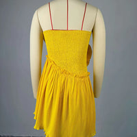 Joskaa 2025 Summer Women 3D Flower Decorate Strapless Pleated Irregular Hem Mini Dress Holiday Beachwear Party Clubwear S-XXL