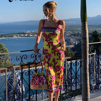 CNYISHE Flower Prints Camisoles Fashion Sheath Sexy Club Hot Girl Women Dresses Colorful Trendy Elegant Lady Female Bodycon