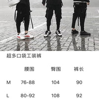 2023 Multi Pockets Tactical Hip Hop Cargo Pants Men High Street Casual Punk Techwear Harem Pants Webbing Buckle Elastic Waist