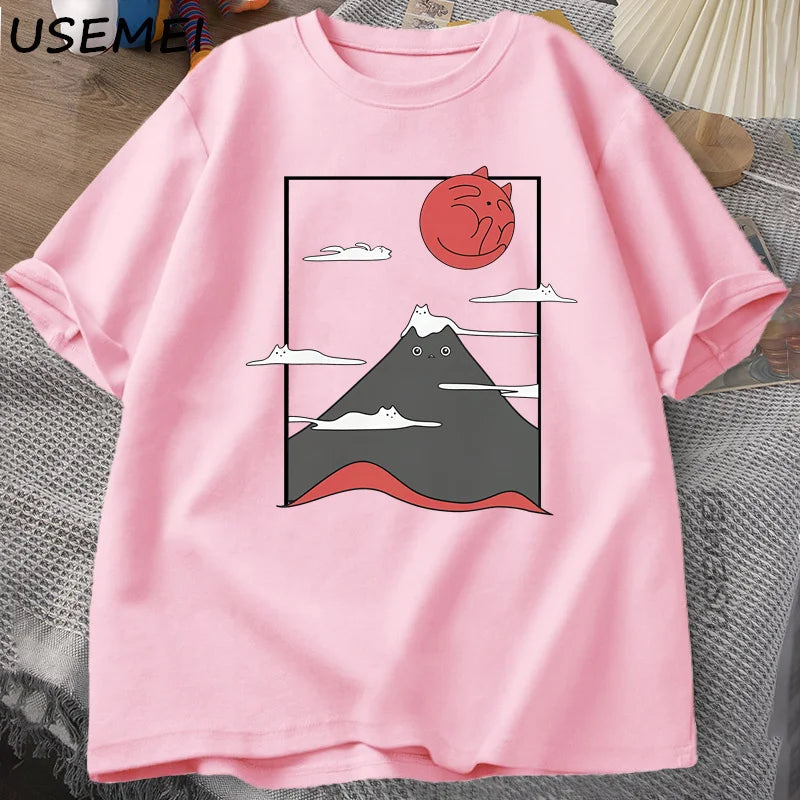 Funny Cat Graphic T Shirts Japanese Cat Graphic Tee Cotton Printed Short Sleeve Tees Men Women Harajuku Hight Qualty Clothes