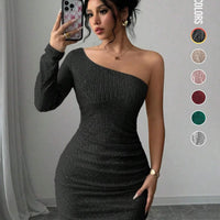 Women's Off Shoulder  Sequins Bodycon Dress, Elegant Fashion Short Dress for Party Club Dating Wear, Ladies Dress for All Season