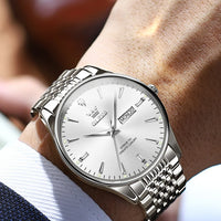 OLEVS Men's Watches Fashion Simple Calendar Week Luminous Waterproof  Steel Strap Man Watch Original Quartz Watches for Men 2929