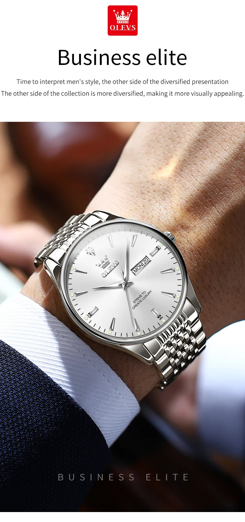 OLEVS Men's Watches Fashion Simple Calendar Week Luminous Waterproof  Steel Strap Man Watch Original Quartz Watches for Men 2929