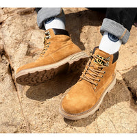 Autumn Winter Velvet Platform Boots for Men Designer Soft-soled Cow Suede Work Shoes Man Fashion Non-slip Yellow Ankle Boot Male