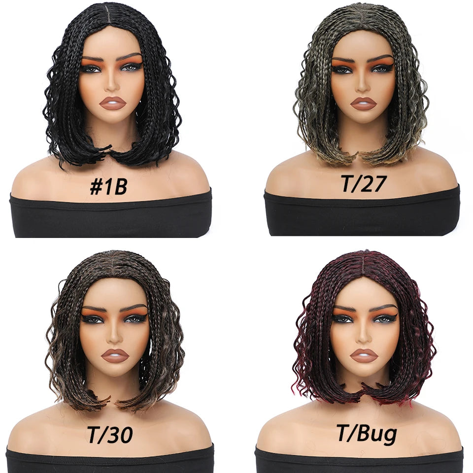 New Style Bob Box Braided Wigs For Black Women 12inches Synthetic Box Braids Crochet Hair Wigs On Sale Clearance Short Black Wig