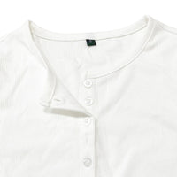 Women's Plain Half Button Front Ribbed Tee, Fashion Top, Casual Fit Long Sleeve Round Neck T shirt