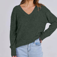 Women's Long Sleeve V-Neck T-Shirt Pit Stripe Milled Fashion Temperament Top