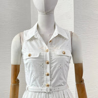 White Sleeveless Embroidery Midi Dress 2025 Top Quality