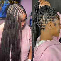 Synthetic 36 Inch Cornrow Braided Wigs for Black Women Full Lace Braids Wig Natural Black Knotless Box Wig Faux Locs Wig