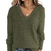 Women's Long Sleeve V-Neck T-Shirt Pit Stripe Milled Fashion Temperament Top