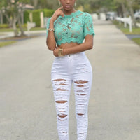 HOLE Denim Women 2025 High Waist Ripped Jeans for Women Skinny Black Pockets Jeans Woman Elastic Slim Jean Female Femme Pants