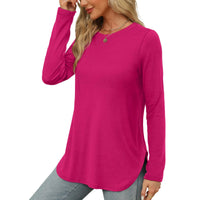 Traf 2024 Mujer Womens Long Sleeve Round Neck Shirts Side Split Basic Loose Tunic Tops Casual Shirts Ropa De Mujer Fashion