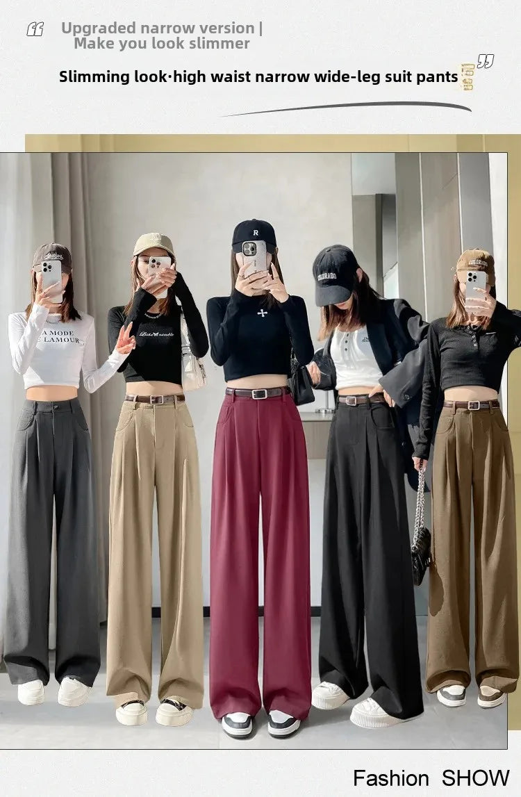 High Waist Slim Fit Straight Leg Suit Pants Wide Leg Casual Trousers Women's Autumn New Arrival Red Color Business Office Wear