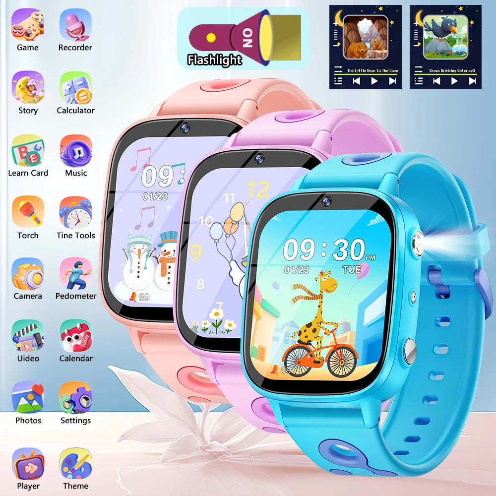 2025 New Smart Watch For Children HD Touch Screen Camera 26 Games Learn vocabulary Alarm Clock Calculator Birthday Gift Boy Girl