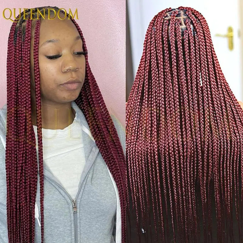 Synthetic 36 Inch Cornrow Braided Wigs for Black Women Full Lace Braids Wig Natural Black Knotless Box Wig Faux Locs Wig
