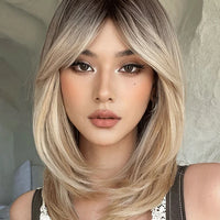 Synthetic Wig Hair Highlight Ash Blonde Straight Bob For Woman Lace Front Wig Bang Brazilian Hair Short Bob Wig