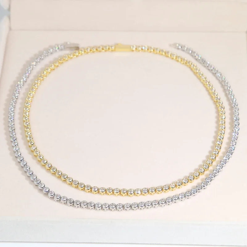 2023 Geometric Round Bezel Setted 5A Cubic Zirconia CZ Tennis Chain Necklace Choker Wedding Gift Women Jewelry