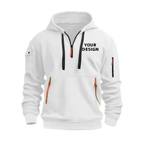 European New Men's Sports Zipper Arm Pocket Loose Casual Sweatshirt Customize Your Logo Dropped Shoulder Hooded Jacket Pullover