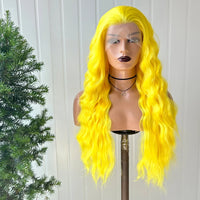 AIMEYA Yellow Hair Cosplay Synthetic Lace Front Wigs for Women Long Loose Wave Wig Free Part Heat Resistant Fiber Synthetic Wig