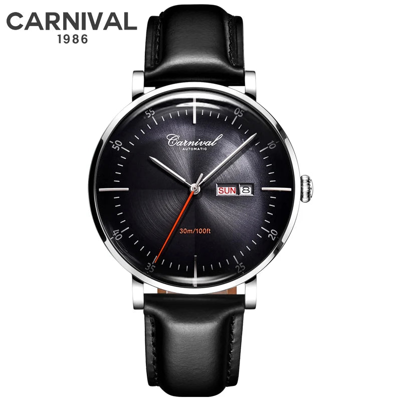 Carnival Brand 3D Curved Dial Luxury Sapphire Automatic Watch for Man Leather MIYIOTA Mechanical Watch Sports Wristwatch Male
