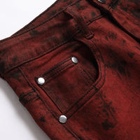 Denim Pencil Pants Men Streetwear Distressed Washed Tie Dyed Jeans Mid Waist Pockets Vintage Straight Ankle Length Trousers