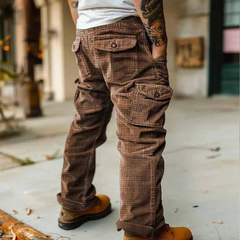 2025 Spring Summer Stylish Straight Cargo Pants Men Casual Texture Corduroy Trousers For Men Daily Leisure Loose Pant Streetwear