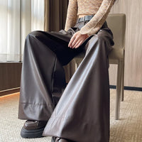 High Waist Wide Leg PU Leather Pants Women's Suit Casual Floor Length Trousers Autumn Winter New Style Loose Fit Long Pants