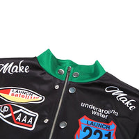 Cutenew Panelled Feather Women Coats New Letter Print Patchwork Buttons Full Sleeve Zip-up Crop Jackets Female Street Outwear