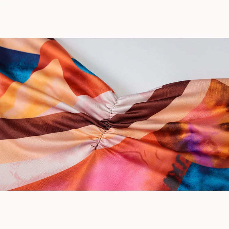 Tie Dye Print Ribbed Midi Dress For Women 2024 Summer Outfits Bodycon Side Slit Y2K Outfits Sexy Streetwear Long Dress