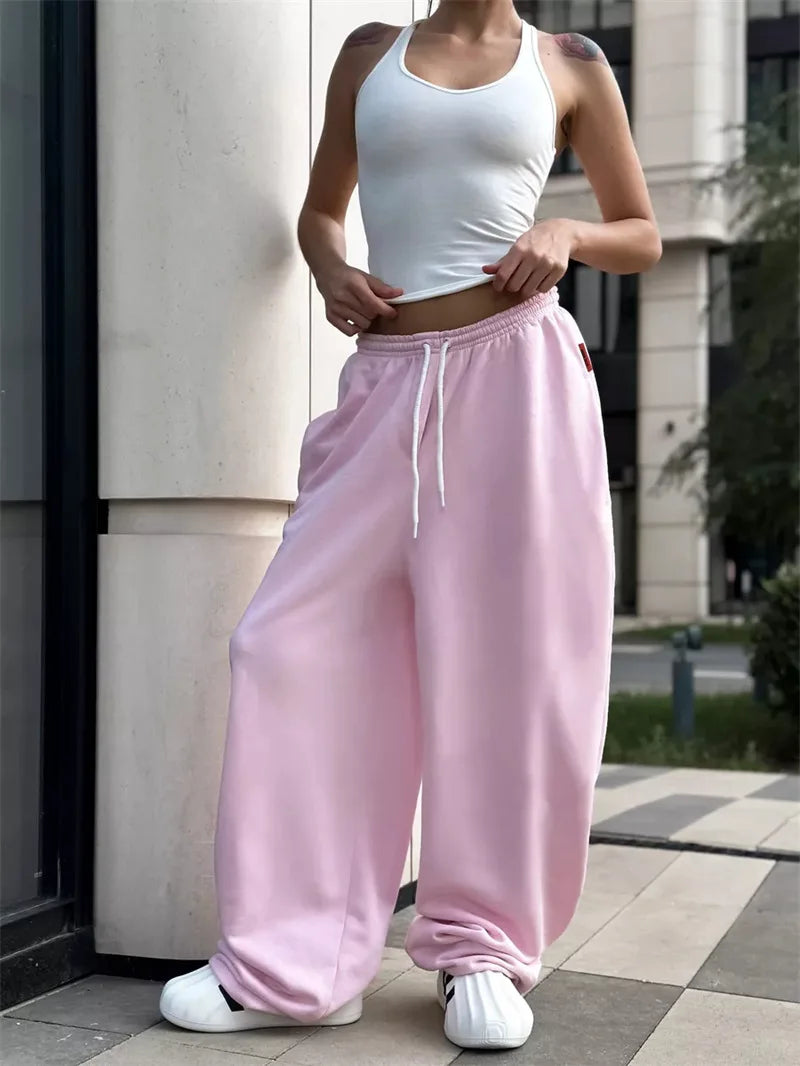 Pant Women Wide Leg Long Pants High Waist Straight Trousers Y2k Streetwear Elegant Splice Casual Loose Work Jogger Sports 2025