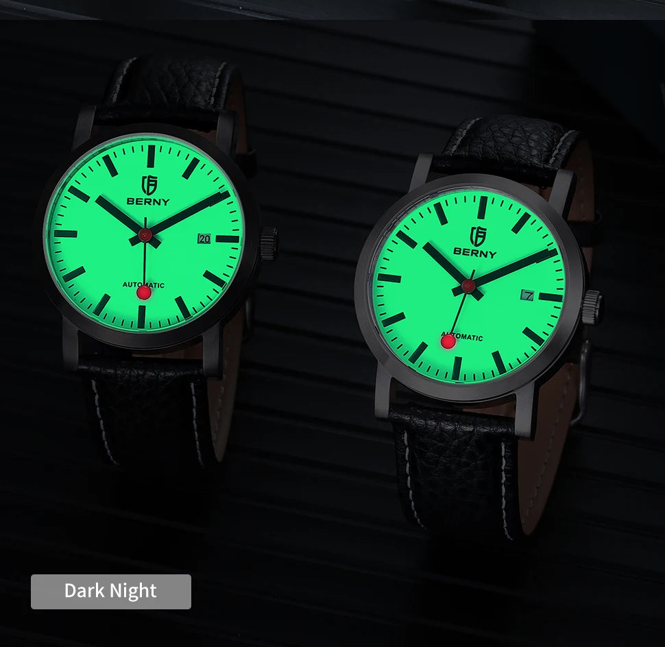 BERNY Watch for Men Automatic Self-Wind Luxury Watch Sappire MIYOTA 8215 Top Luminous 5ATM Mechanical Railroad Wristwatch